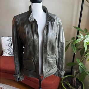 Bernardo Dark Green Leather Jacket